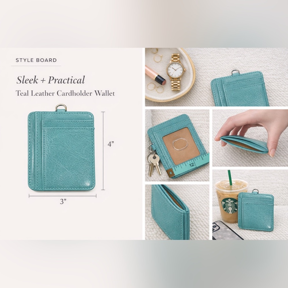 Teal Leather Slim ID Wallet with Key Ring